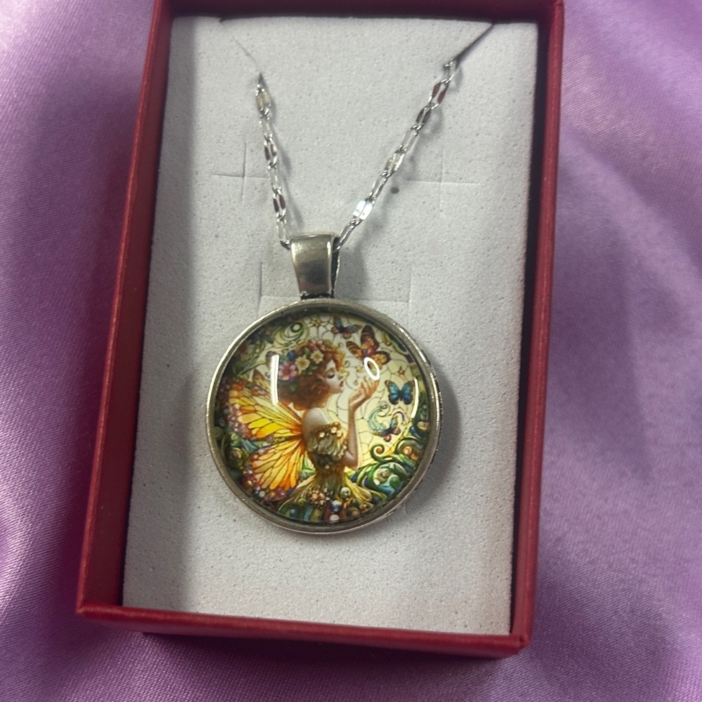 Whimsical Fairy 1 inch Pendant Necklace in Multicolor